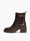Brown Leather Buckle Block Heel Chelsea Boots  Women
