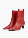 Red Kitten Heel Leather Ankle Boots  Women