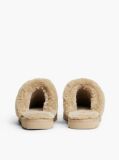 Beige Leather Faux Fur Serrated Slippers  Women