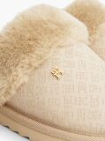 Beige Leather Faux Fur Serrated Slippers  Women