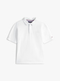 White Tonal Flag Emoidered Polo Shirt Short Sleeve  Boys