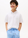 White Tonal Flag Emoidered Polo Shirt Short Sleeve  Boys