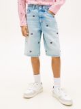 Blue Wavy Flag Embroidery Loose Denim Shorts  Boys