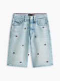 Blue Wavy Flag Embroidery Loose Denim Shorts  Boys