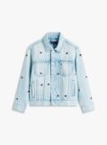 Blue Wavy Flag Embroidery Denim Trucker Jacket  Boys