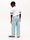 Blue Wavy Flag Embroidery Loose Jeans  Boys