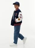 Blue Bouclé Logo Embroidery Relaxed Bomber Jacket  Boys