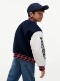 Blue Bouclé Logo Embroidery Relaxed Bomber Jacket  Boys