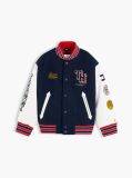 Blue Bouclé Logo Embroidery Relaxed Bomber Jacket  Boys