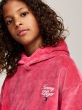 Red Script Logo Velour Relaxed Hoody  Girls