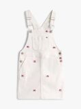 White Logo Embroidery Dungaree Dress  Girls