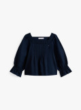 Blue Broderie Anglaise Pintuck Blouse  Girls