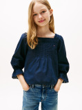 Blue Broderie Anglaise Pintuck Blouse  Girls