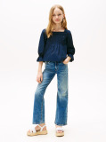 Blue Broderie Anglaise Pintuck Blouse  Girls