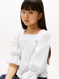 White Broderie Anglaise Pintuck Blouse  Girls