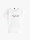 White Tommy Script Sequins T-Shirt Short Sleeve  Girls