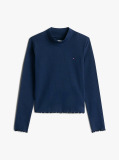 Blue Ribbed Extra Slim Mock Neck Top  Girls