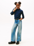 Blue Ribbed Extra Slim Mock Neck Top  Girls