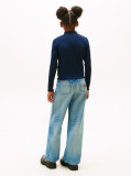 Blue Ribbed Extra Slim Mock Neck Top  Girls