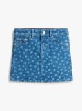 Denim Floral Print Flag Embroidery Denim Skirt  Girls