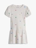 Beige Floral Embroidery Relaxed Fit And Flare Dress  Girls