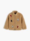 Beige Varsity Logo Patch Teddy Jacket  Kids Unisex