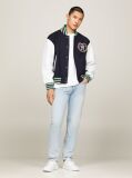 Blue Archive Crest Logo Leather Mix Varsity Jacket  Men