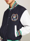 Blue Archive Crest Logo Leather Mix Varsity Jacket  Men