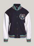 Blue Archive Crest Logo Leather Mix Varsity Jacket  Men