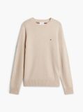 Beige Pure Lambswool Crew Neck Jumper  Men