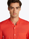 Πορτοκαλί Smart Casual Λινό Πουκάμισο Σε Στενή Γραμμή  Άνδρες