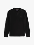 Black Jacquard Long Sleeve Polo Shirt  Men