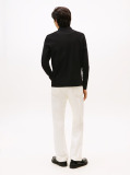 Black Jacquard Long Sleeve Polo Shirt  Men