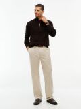 Brown Pure Lambswool Cable Knit Quarter-Zip Jumper  Men