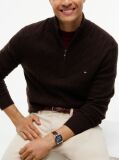 Brown Pure Lambswool Cable Knit Quarter-Zip Jumper  Men