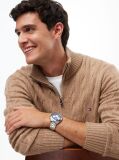 Brown Pure Lambswool Cable Knit Quarter-Zip Jumper  Men