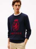 Μπλε Intarsia TH Crest Πουλόβερ Με Κλασική Λαιμόκοψη  Άνδρες