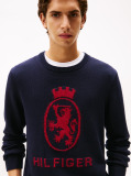 Μπλε Intarsia TH Crest Πουλόβερ Με Κλασική Λαιμόκοψη  Άνδρες