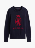 Μπλε Intarsia TH Crest Πουλόβερ Με Κλασική Λαιμόκοψη  Άνδρες