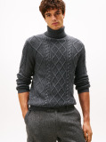 Grey Smart Casual Cable Knit Jumper With Cashmere  Men