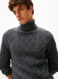 Grey Smart Casual Cable Knit Jumper With Cashmere  Men