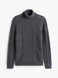 Grey Smart Casual Cable Knit Jumper With Cashmere  Men