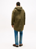 Green Windproof Logo Patch Hooded Parka  Men