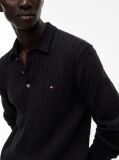Black Cable Knit Polo Jumper  Men