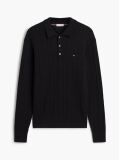 Black Cable Knit Polo Jumper  Men