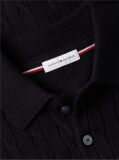Black Cable Knit Polo Jumper  Men