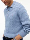 Blue Cable Knit Polo Jumper  Men