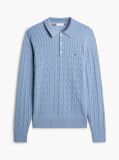Blue Cable Knit Polo Jumper  Men