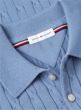 Blue Cable Knit Polo Jumper  Men