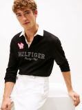 Black Logo Appliqué Relaxed Rugby Polo Shirt  Men